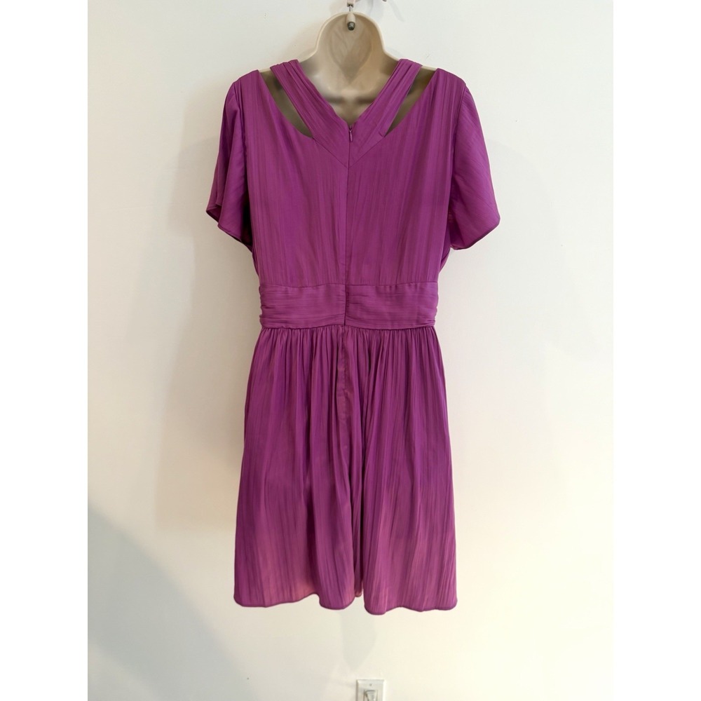 Anthropologie Satin Mini Dress US 10 Medium Purple Silky Pleated Cocktail Dressy - Picture 9 of 10